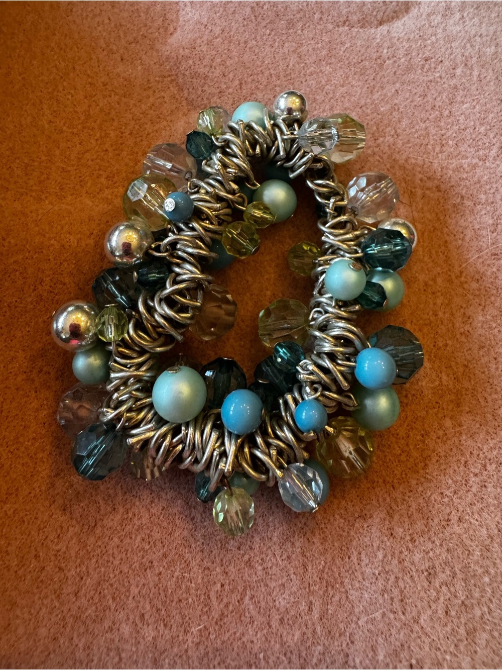 Blue and Teal Beaded Charm Cluster Bracelet